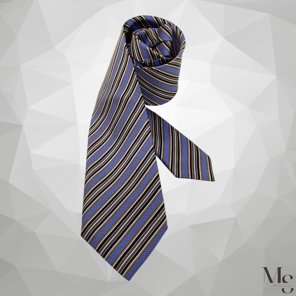 JZ RICHARDS Blue Striped Luxury Silk Tie Hand Made In USA W: 3."25 EX COND